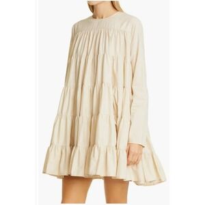 Merlette Soliman Tiered Mini Dress Ivory Cream Pima Cotton Long Sleeve Babydoll
